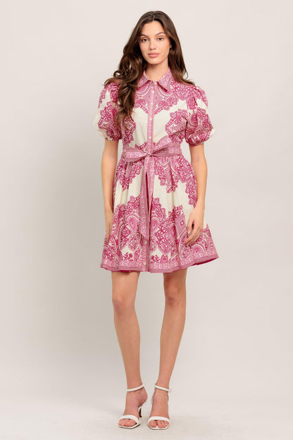 Tea at Noon Paisley Woven Mini Dress