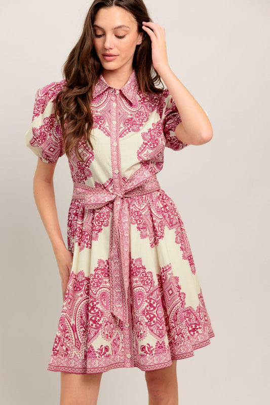 Tea at Noon Paisley Woven Mini Dress