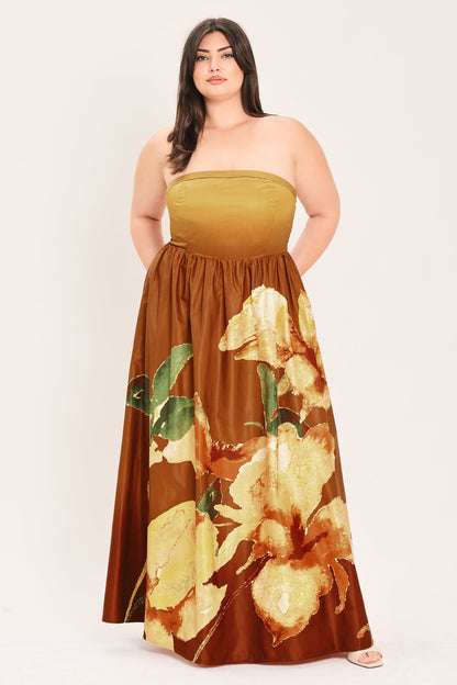 Bronze Blossom Muse Woven Maxi Dress