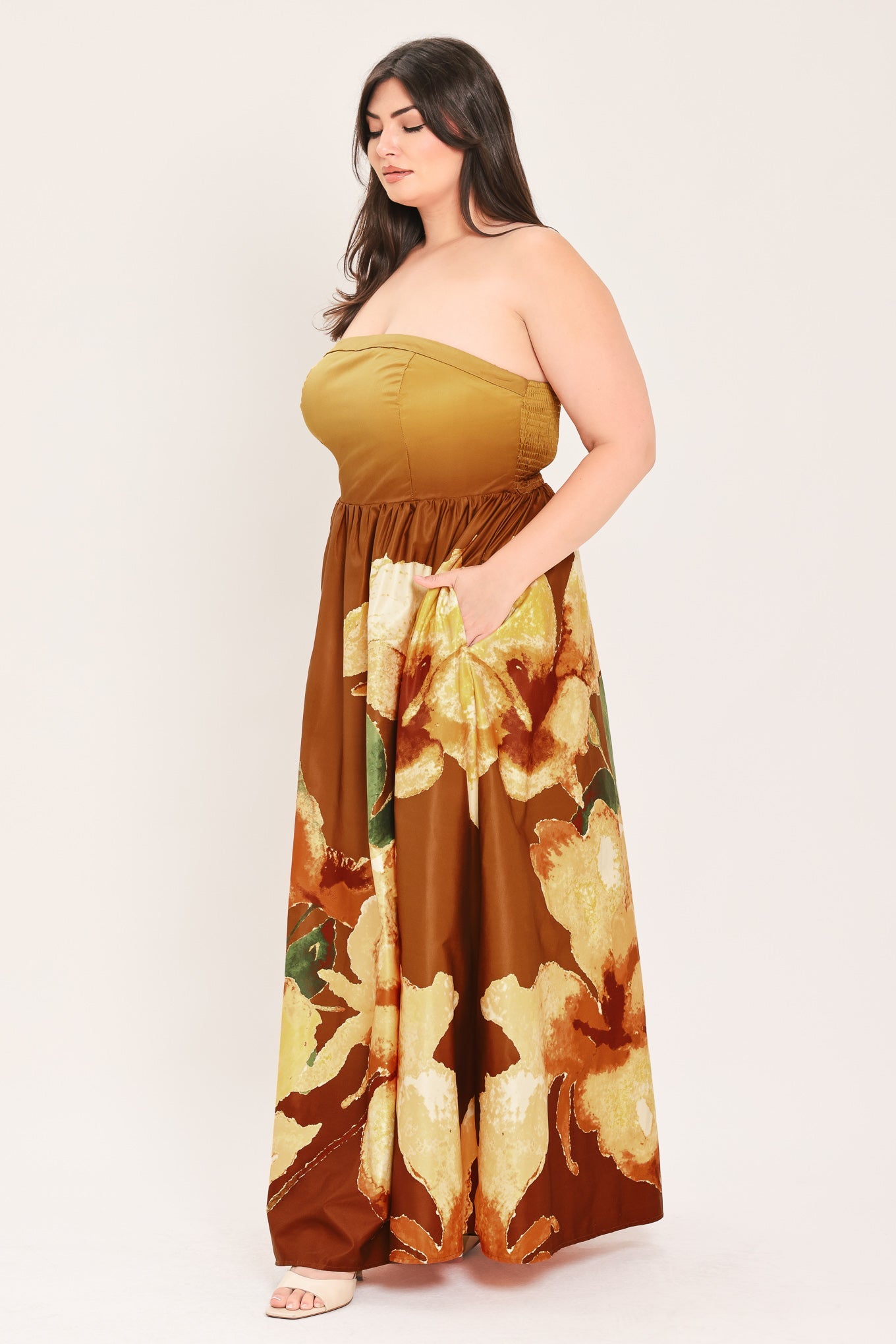 Bronze Blossom Muse Woven Maxi Dress