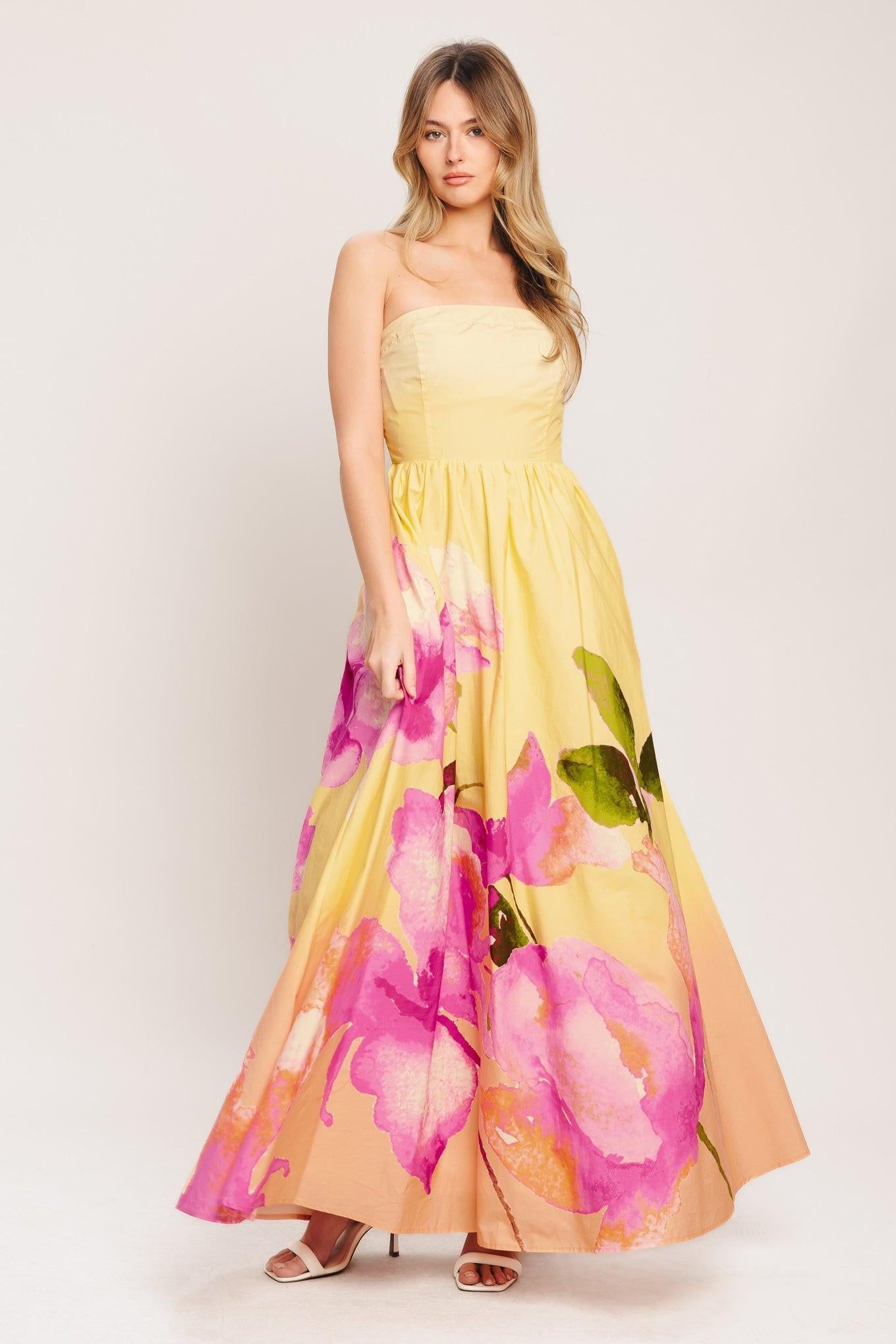 DREAMY OMBRE WOVEN MAXI DRESS L FLYING TOMATO LIGHT YELLOW / L
