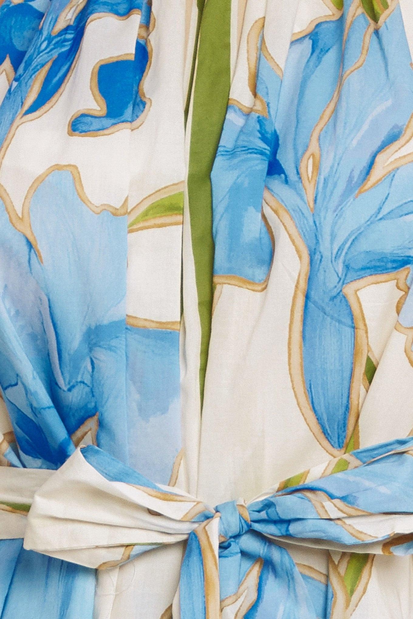 Azure Bloom Halter Woven Mini Dress