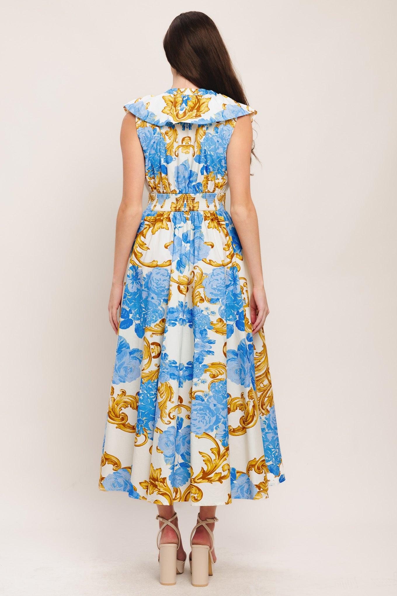 Baroque Bloom Woven Midi Dress