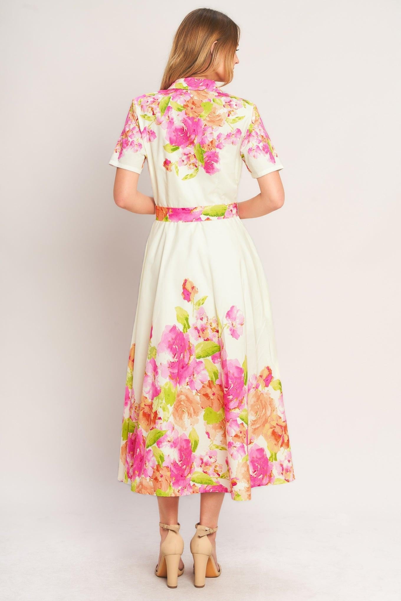 Peony Bloom Woven Midi Dress