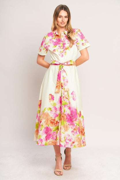 Peony Bloom Woven Midi Dress