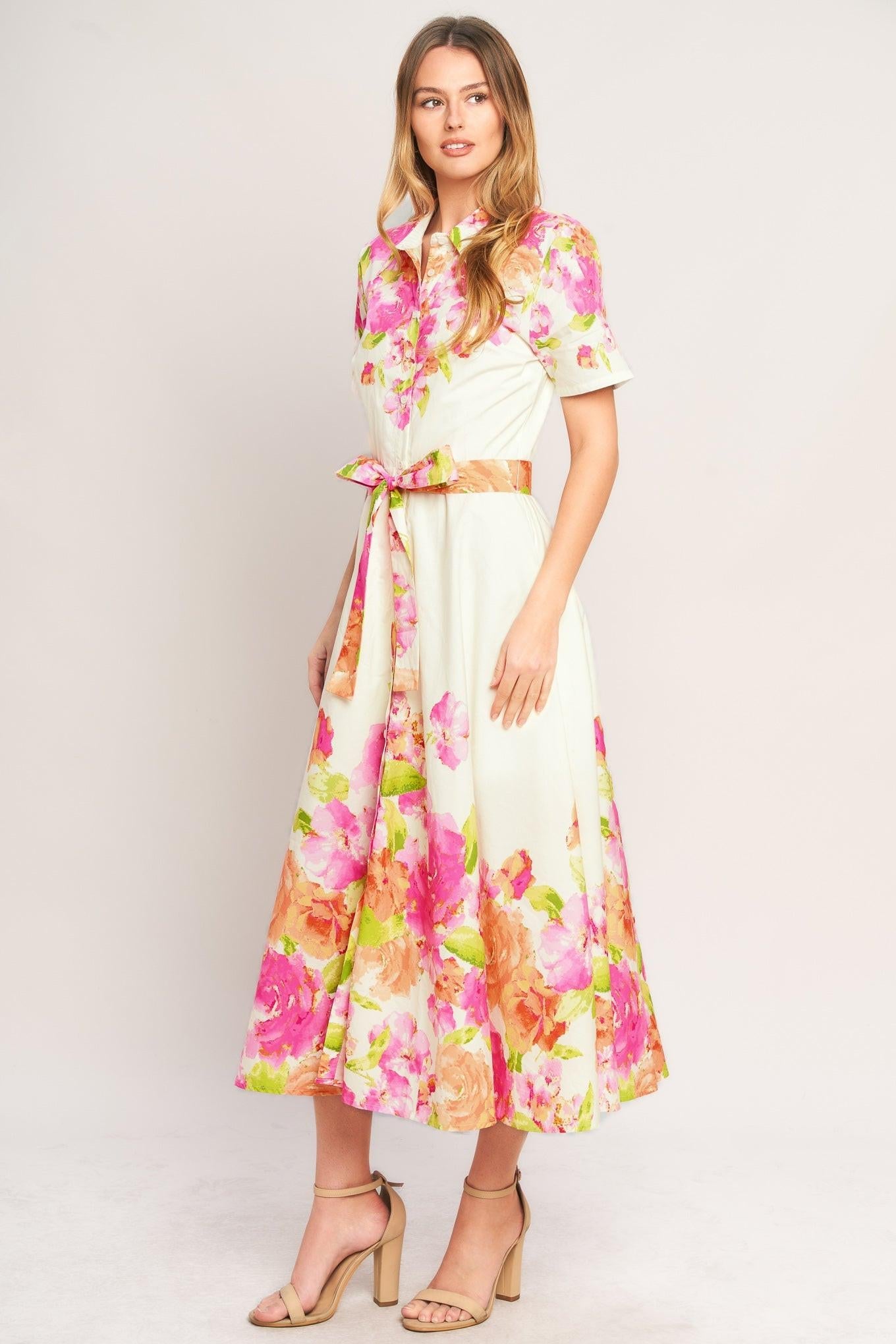 Peony Bloom Woven Midi Dress