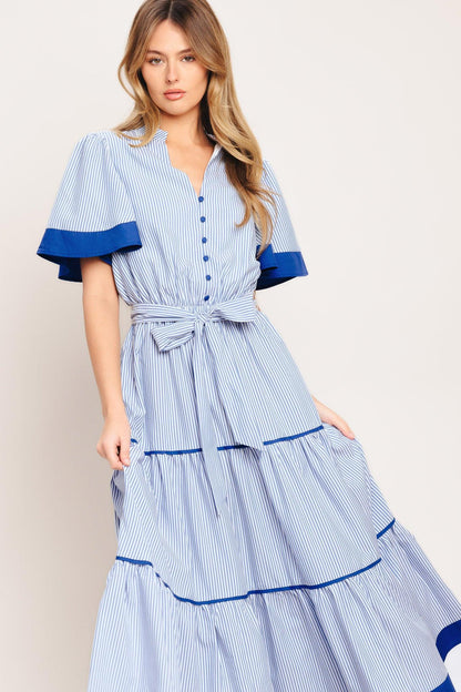 Paris Morning Blue Woven Midi Dress
