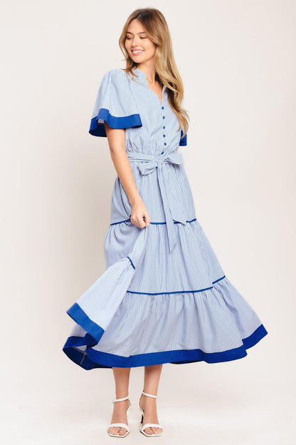Paris Morning Blue Woven Midi Dress