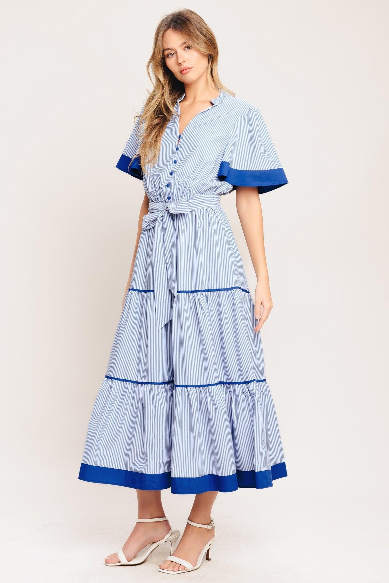 Paris Morning Blue Woven Midi Dress