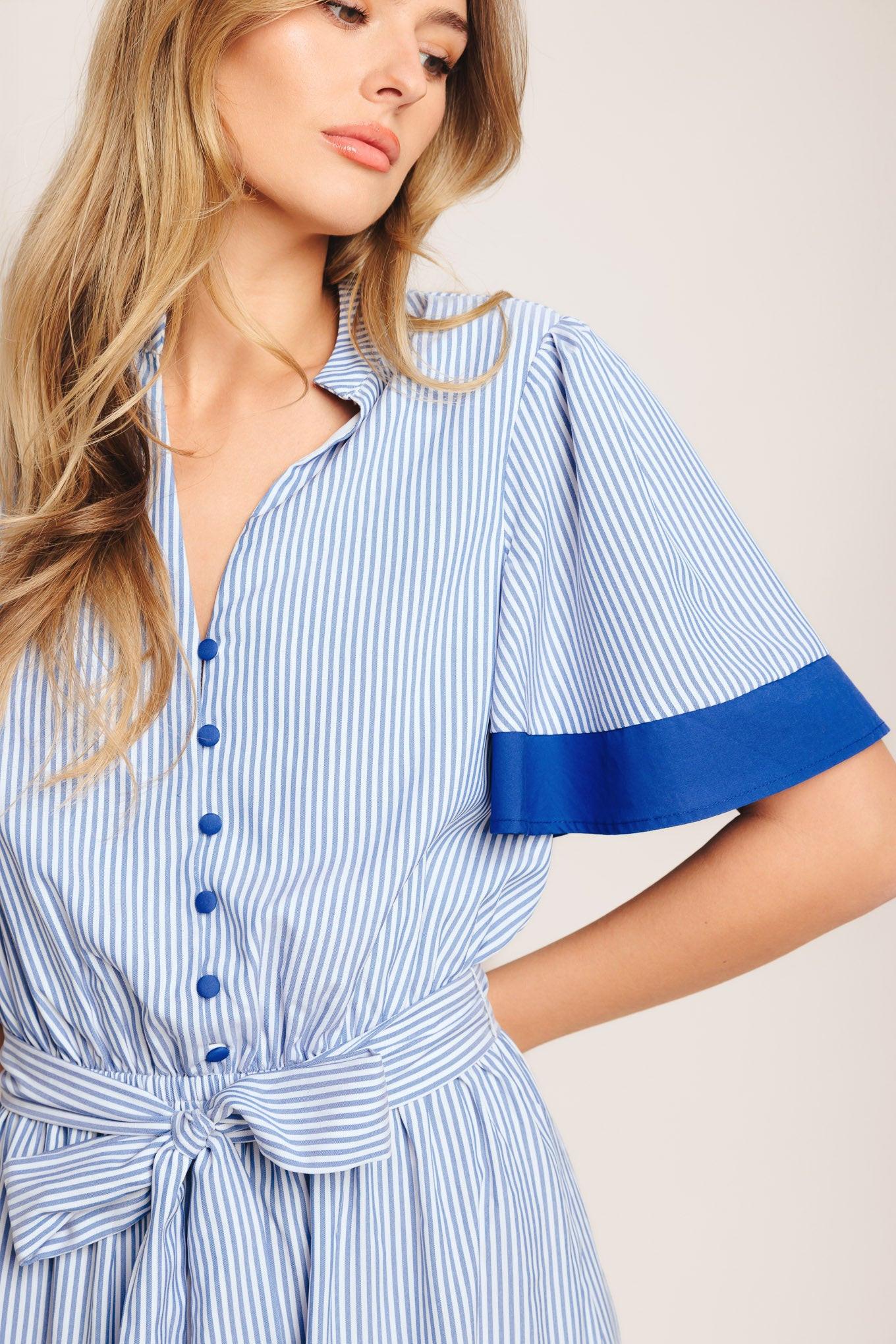 Paris Morning Blue Woven Midi Dress