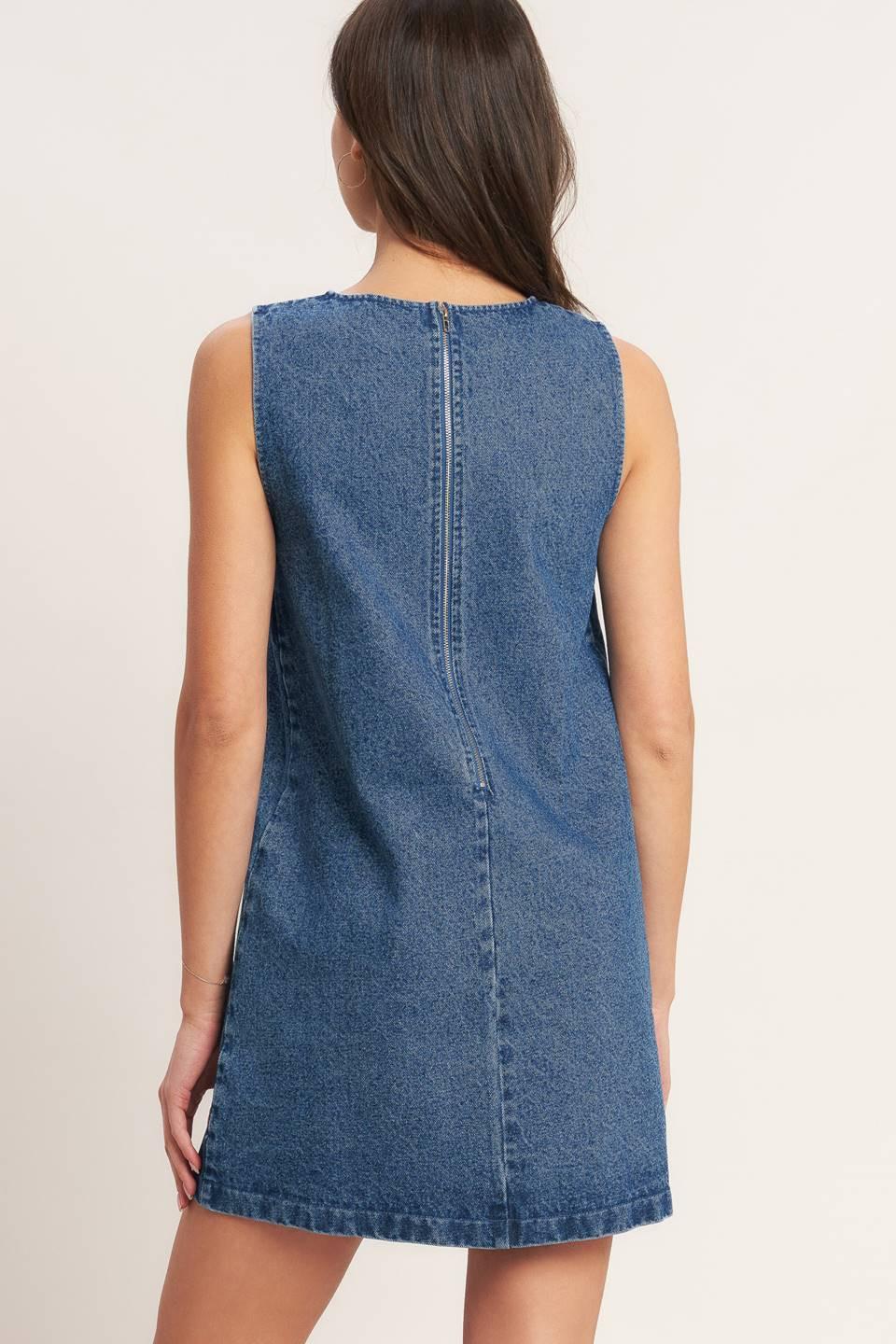 denim mini shift dress Medium Wash Denim Mini Shift Dress - Casual Dresses