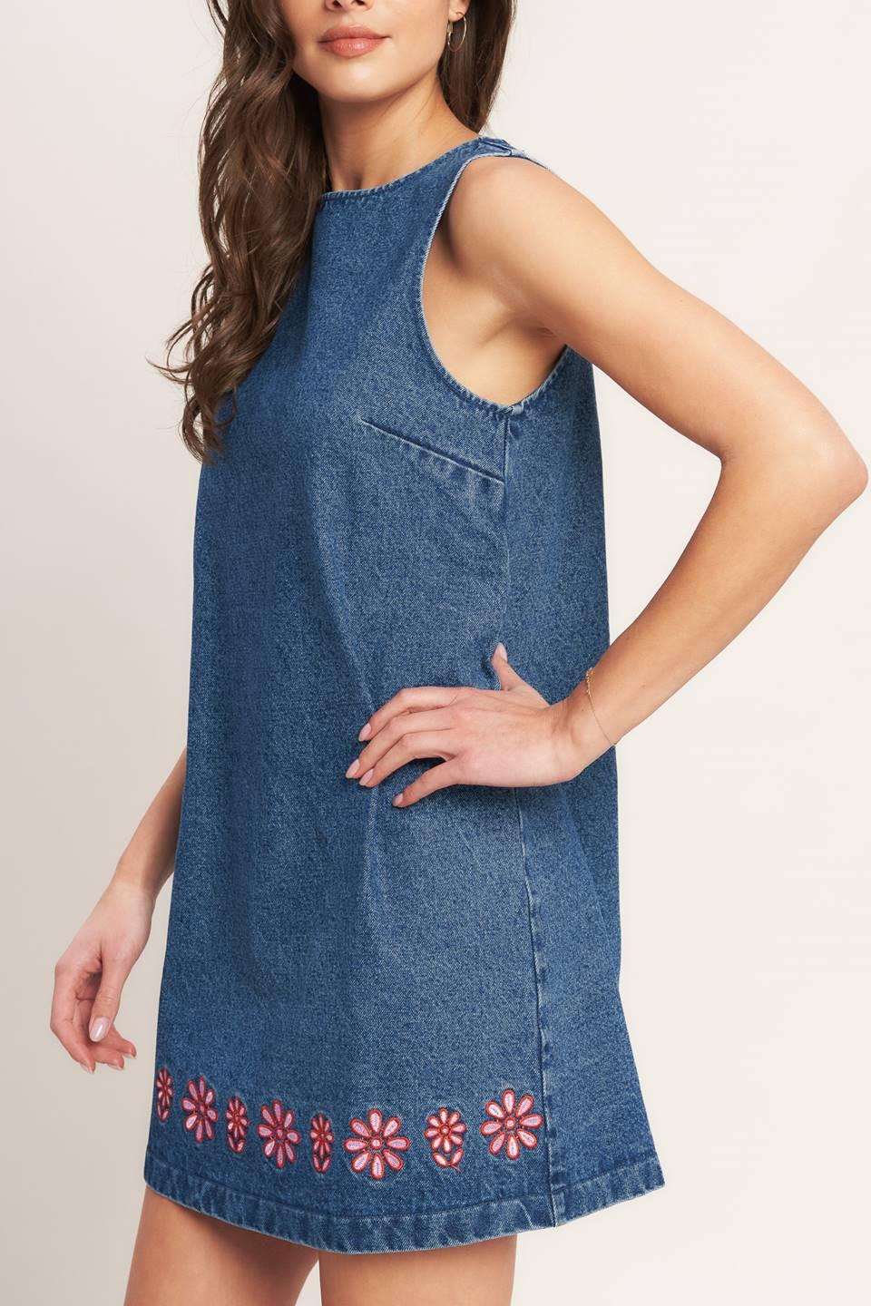 denim mini shift dress Hanging Around Denim Mini Shift Dress