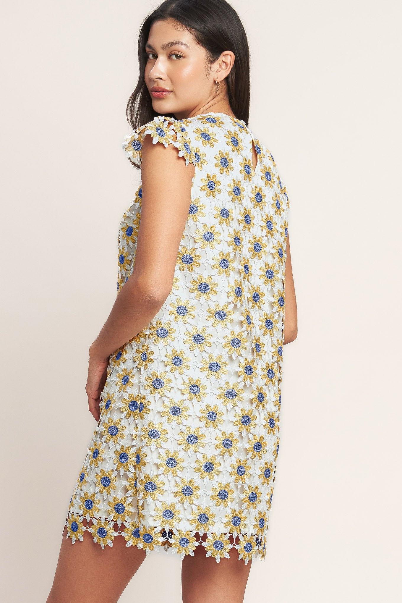 Little Ray of Joy Woven Lace Mini Shift Dress