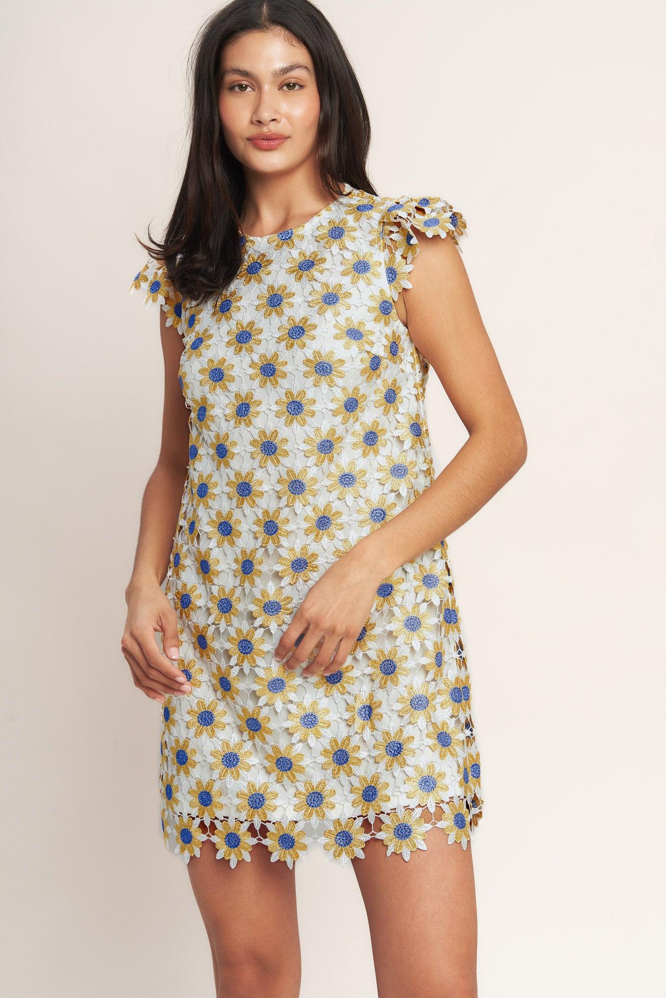 Little Ray of Joy Woven Lace Mini Shift Dress
