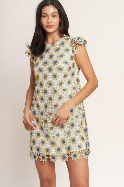 Little Ray of Joy Woven Lace Mini Shift Dress