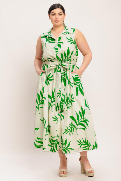Green Daydream Woven Midi Dress
