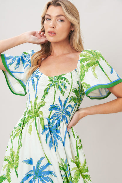 Palm Escapade Woven Midi Dress