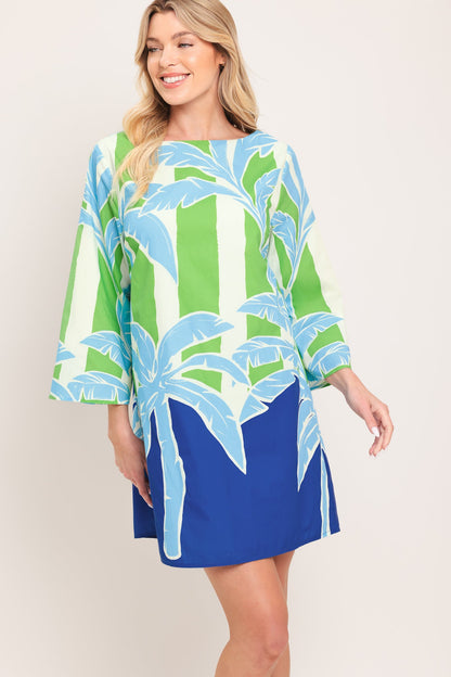 Seaside Palm Woven Mini Dress