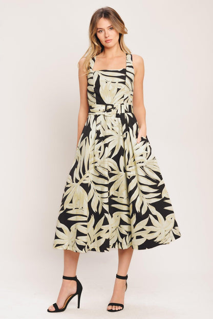 Mono Leaf Statement Woven Midi Dress