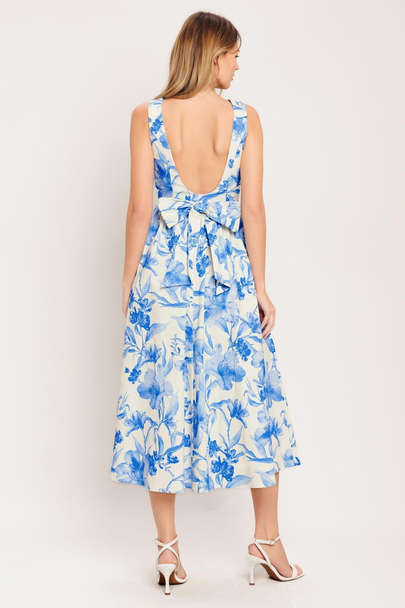 Porcelain Floral Woven Midi Dress