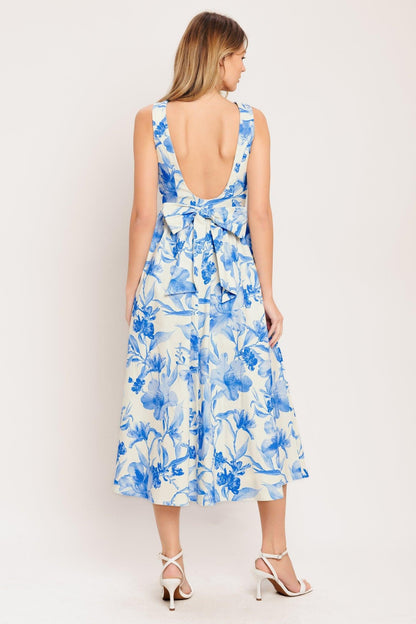 Porcelain Floral Woven Midi Dress