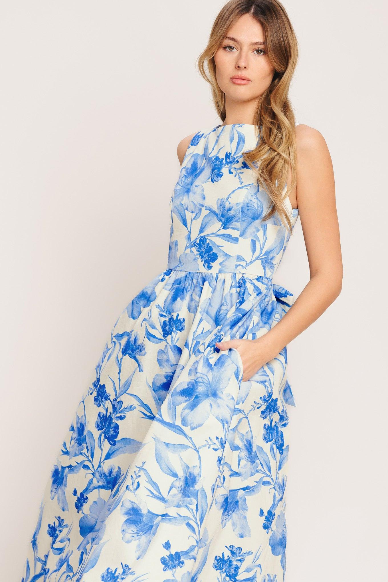 Porcelain Floral Woven Midi Dress