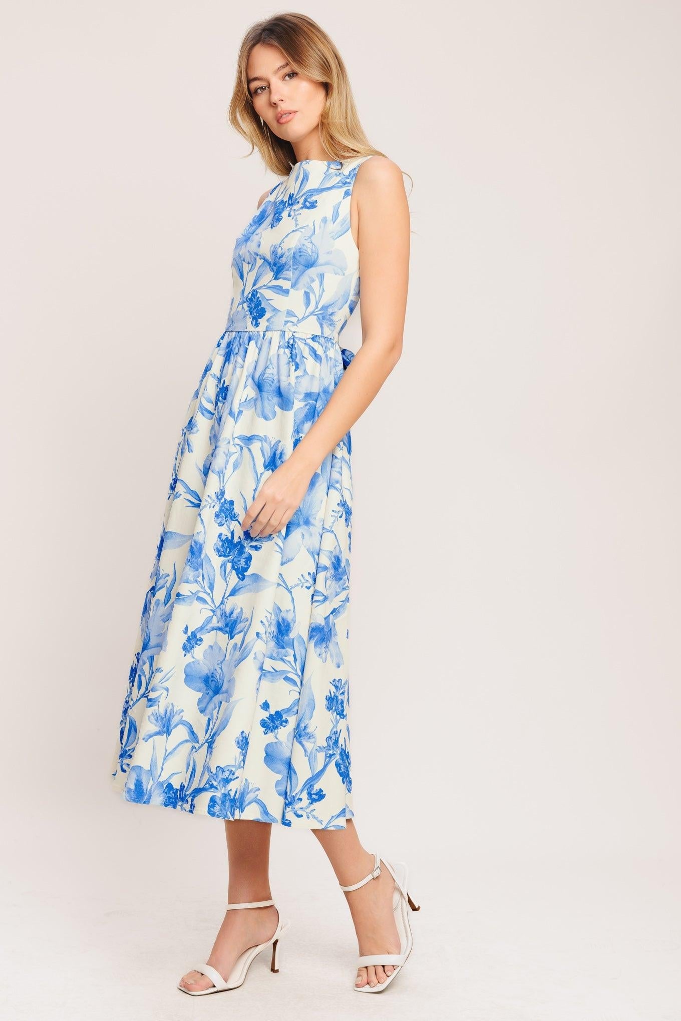 Porcelain Floral Woven Midi Dress