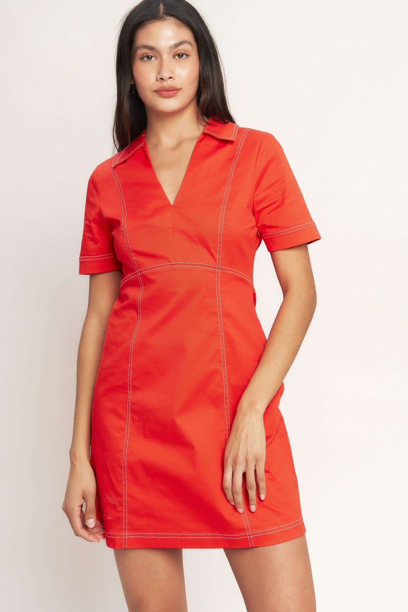 bold mini dress Women's Real Bold Sleeveless Square Neck Mini Dress in Red
