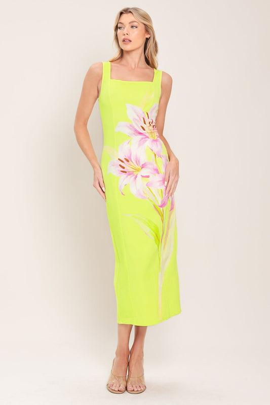 Lush Lime Woven Midi Dress