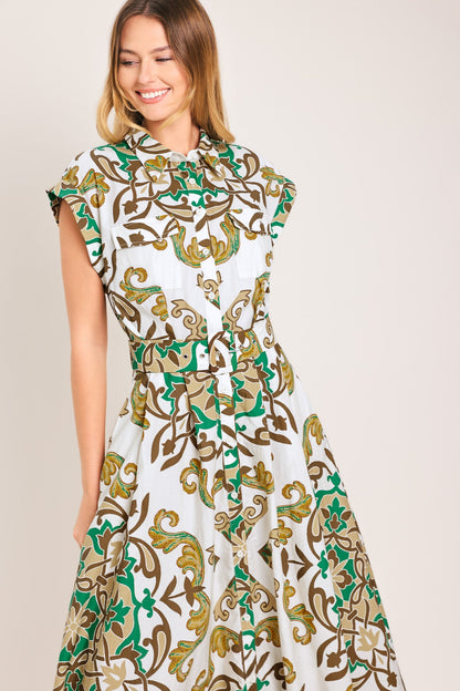 Emerald Ornate Woven Midi Shirt Dress