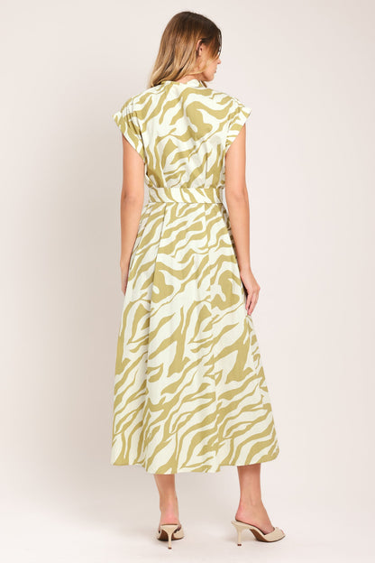 Soft Zebra Woven Midi Shirt Dress