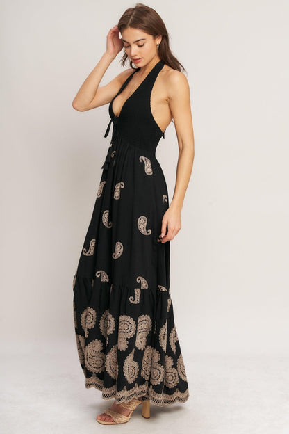 Midnight Charm Woven Midi Dress