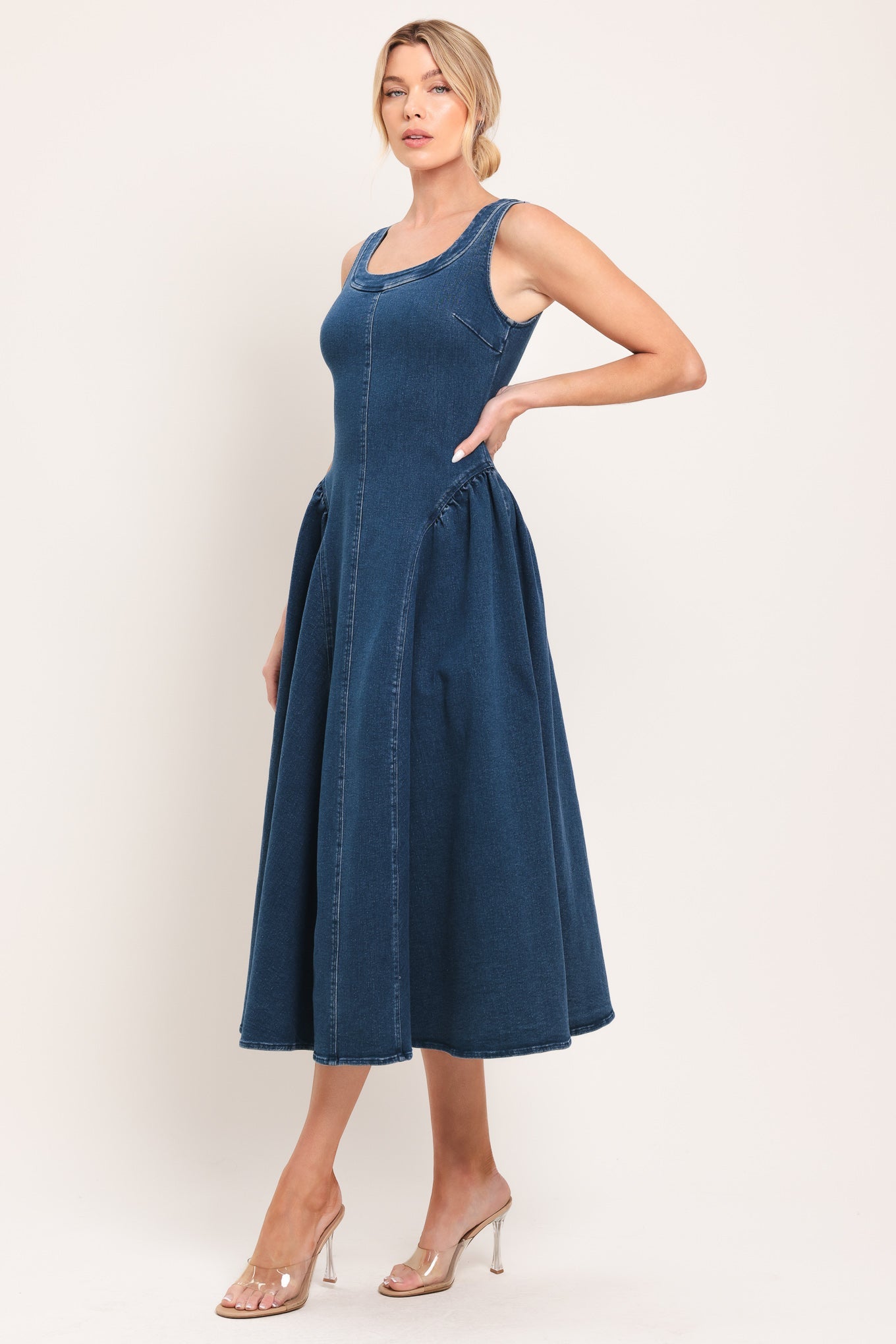 Classic Indigo Denim Midi Dress