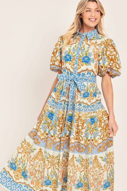 Royal Garden Soiree Woven Midi Shirt Dress