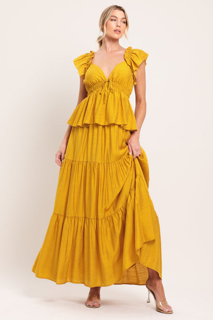 Mustard Bloom Woven Maxi Dress