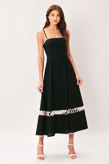 Noir Whisper Woven Midi Dress