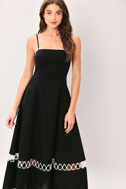 Noir Whisper Woven Midi Dress