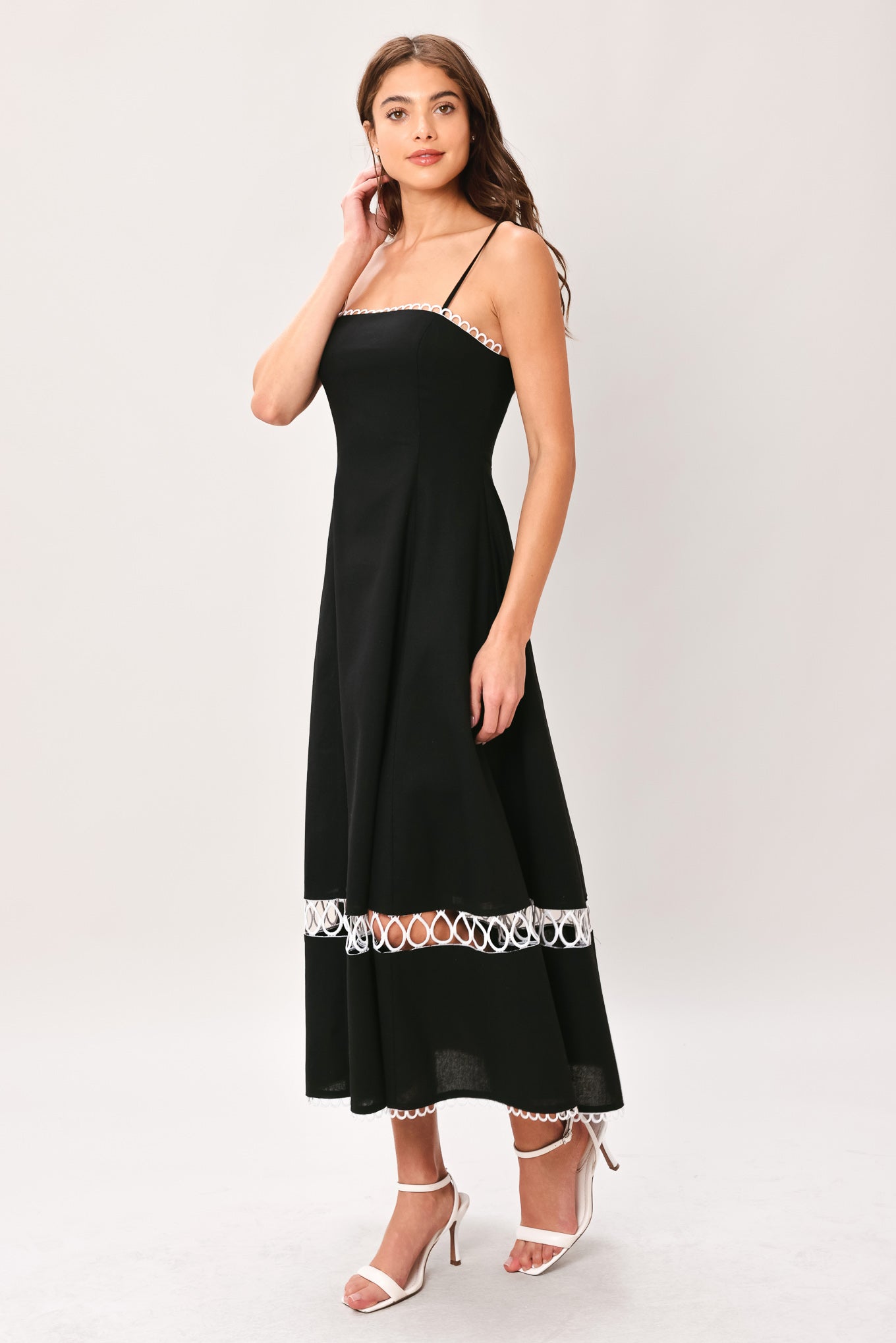 Noir Whisper Woven Midi Dress
