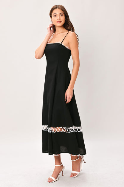 Noir Whisper Woven Midi Dress