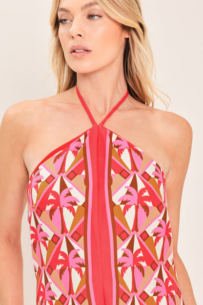 Tropical Temptation Halter Woven Midi Dress