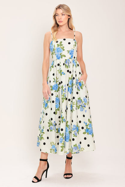 Retro Flora Woven Midi Dress