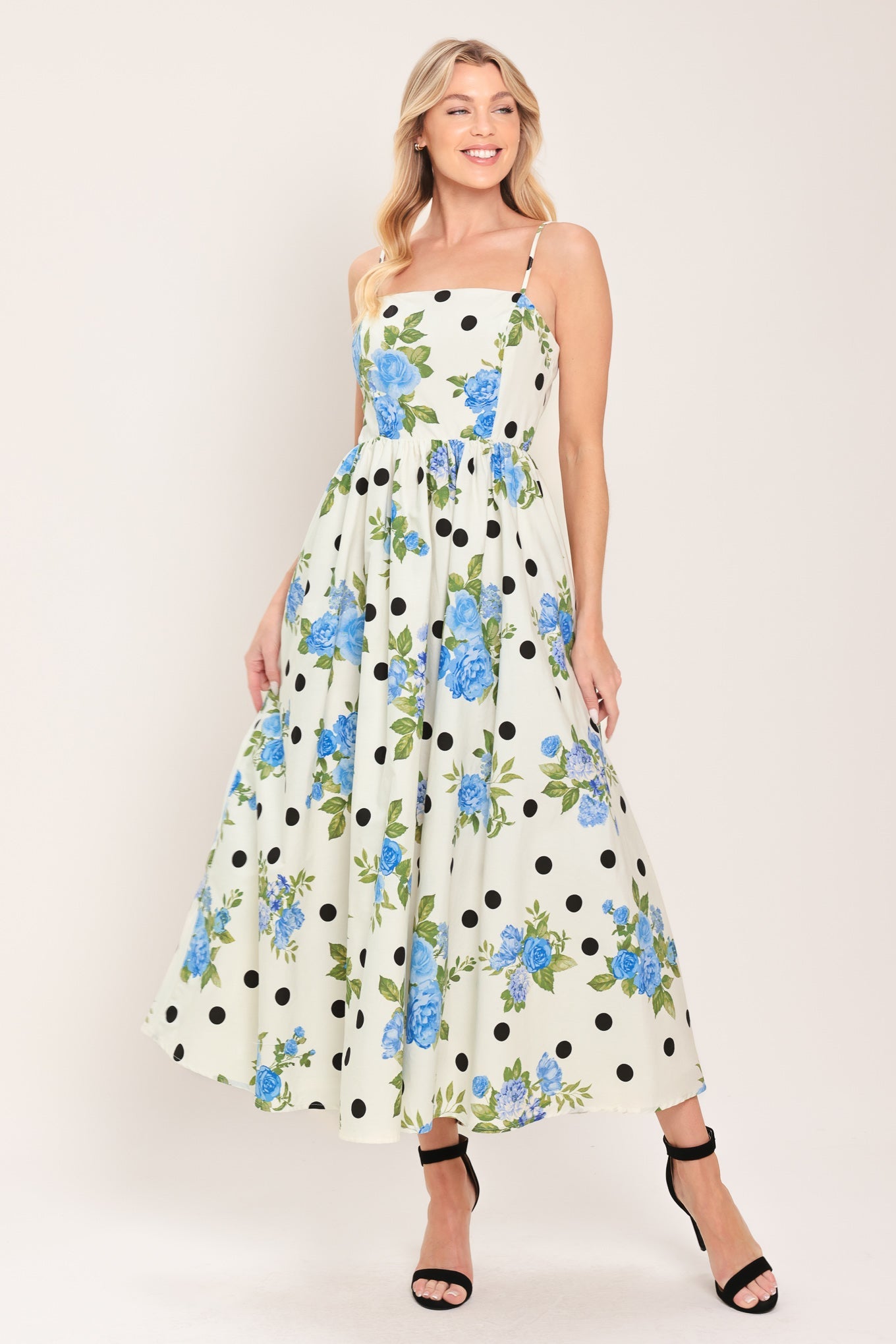 flora midi dress RETRO WOVEN L FLYING TOMATO OFF White / L Size:33W | 34-36L Shirring and tucks at Tunic top Maxi dress sewing pattern.