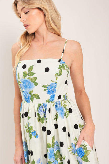 Retro Flora Woven Midi Dress