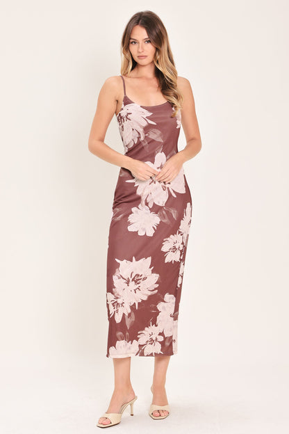 Rosewood Bloom Power Mesh Midi Dress