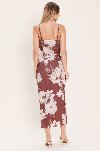 Rosewood Bloom Power Mesh Midi Dress