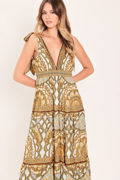 Golden Mosaic Woven Maxi Dress