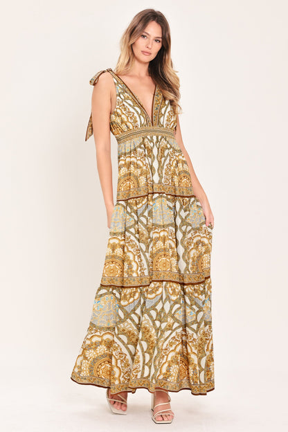 Golden Mosaic Woven Maxi Dress