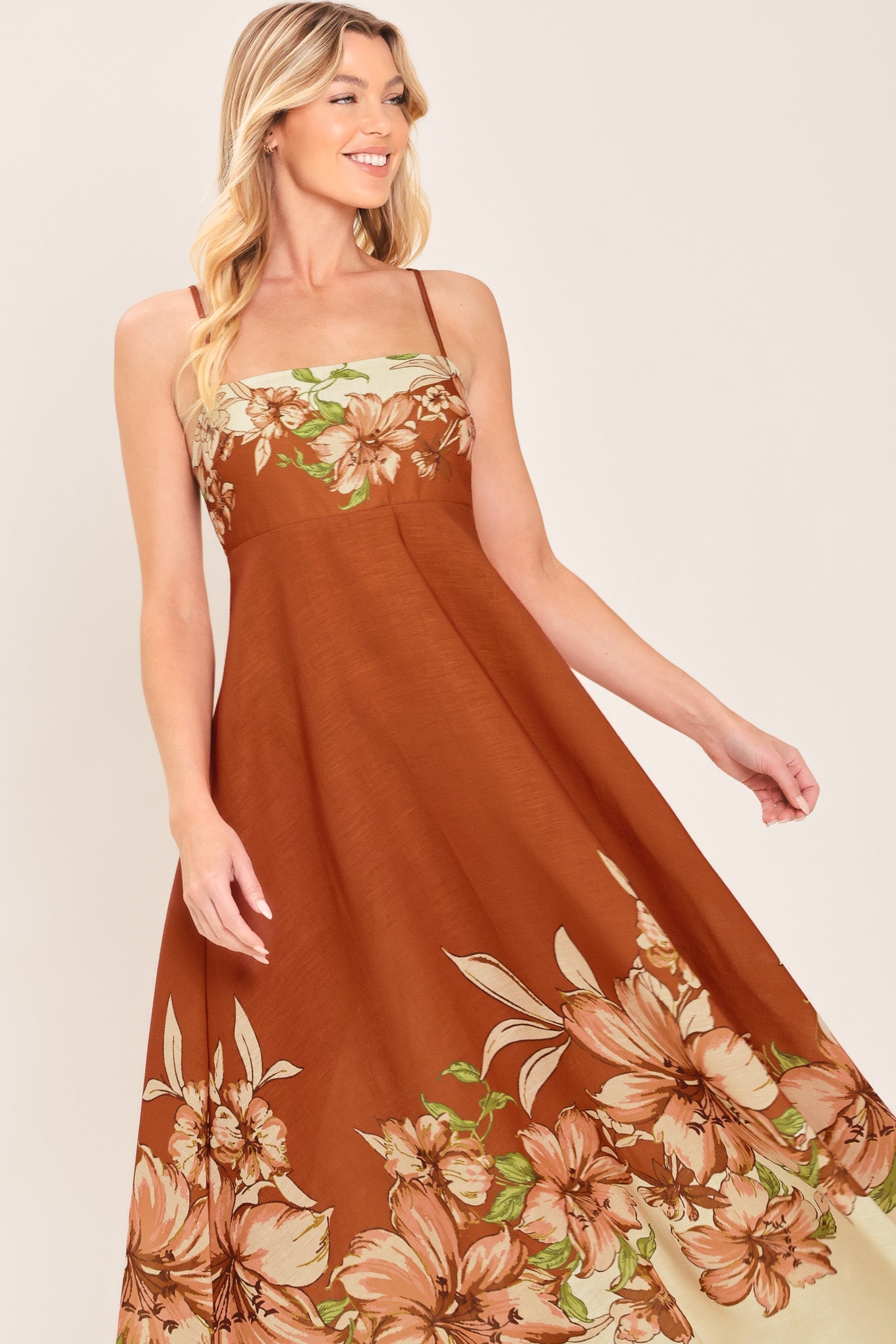Autumn Petal Woven Midi Dress