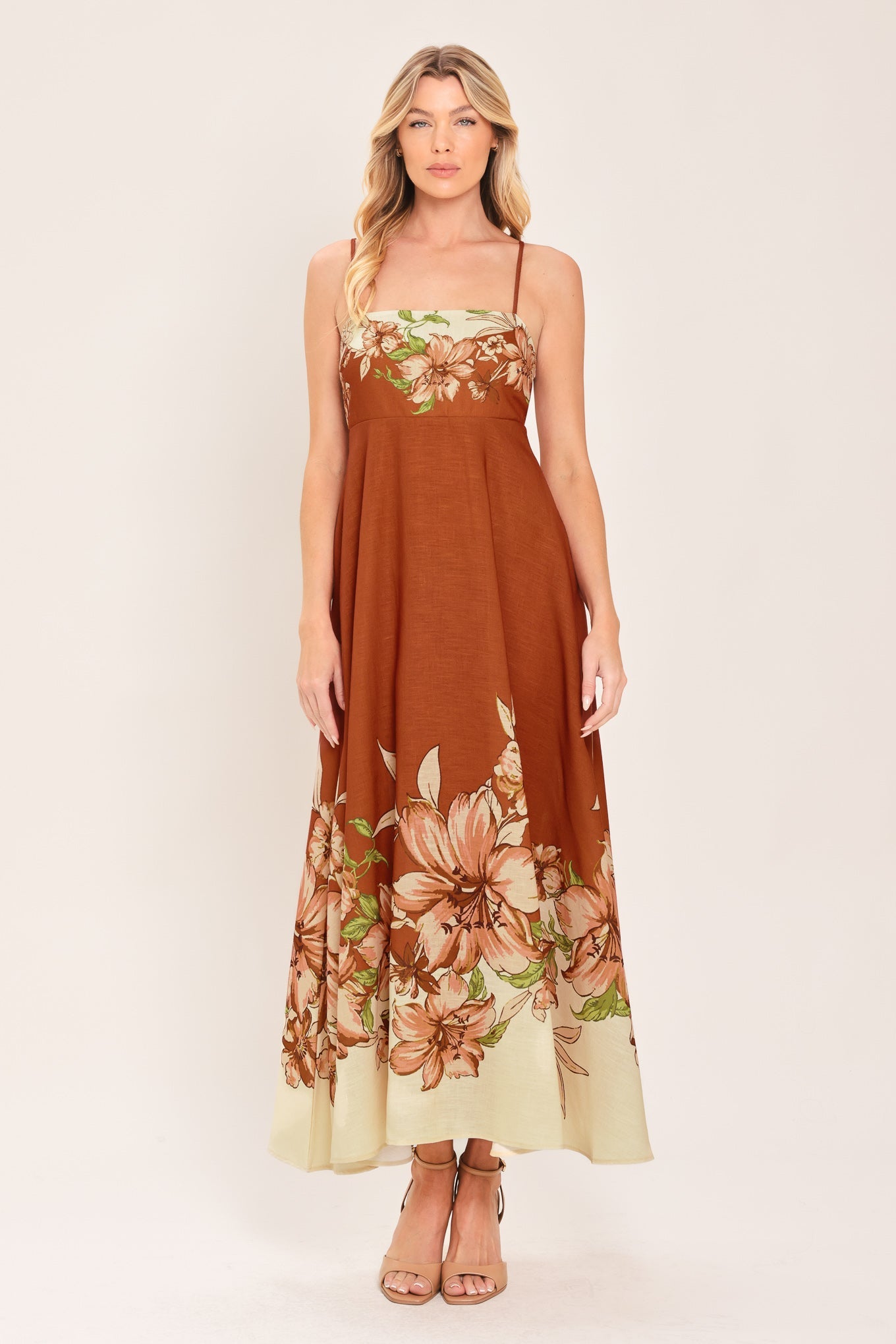 Autumn Petal Woven Midi Dress