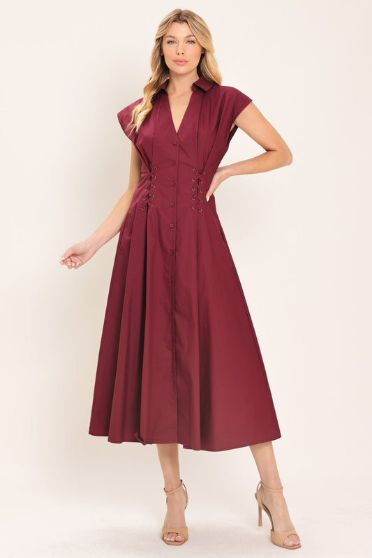 Cabernet Charm Woven Midi Dress